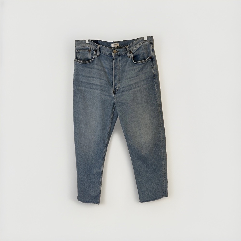 RE/DONE High Rise Stove Pipe Women Sz 32 Blue Medium Stone Wash Button Fly Denim